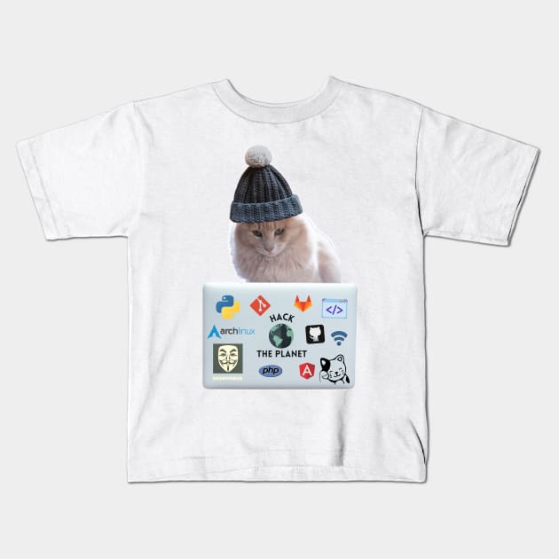 Hacker Cat Kids T-Shirt by leo-jess